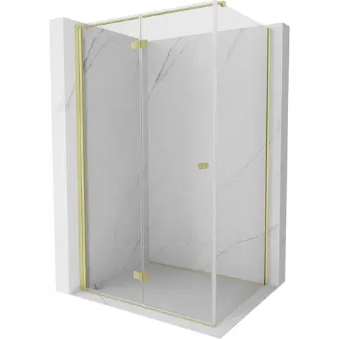 Sprchovacie kúty MEXEN/S - Mist-F sprchovací kút skladacie dvere ľavá 75 x 110, transparent, zlato kefovaná 8A6T-075-110-55-00-L