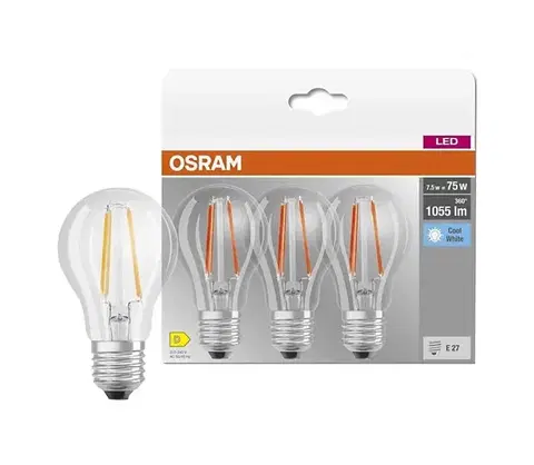 LED osvetlenie Sada 3x LED žiaroviek BASE CLASSIC FILAMENT A60 E27/7,5W/230V 4000K - Osram 4058075592377