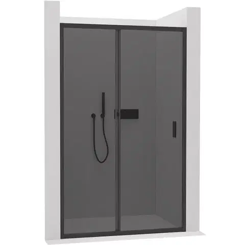 Sprchovacie kúty CERANO - Sprchové posuvné dvere Varone LINE Ľ/P - 6 mm - čierna matná, grafitové sklo - 140x195 CER-478117