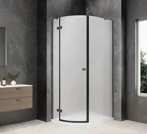 Sprchové dvere POLYSAN - GLOBE GUN METAL štvrťkruhová sprchová zástena 800x900, matné sklo, ľavá GB2890MLGM