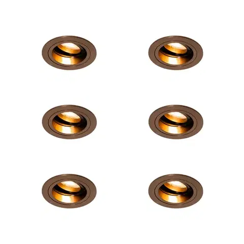 Zapustené svietidlá Sada 6 zapustených bodových svetiel tmavý bronz okrúhle nastaviteľné - Chuck