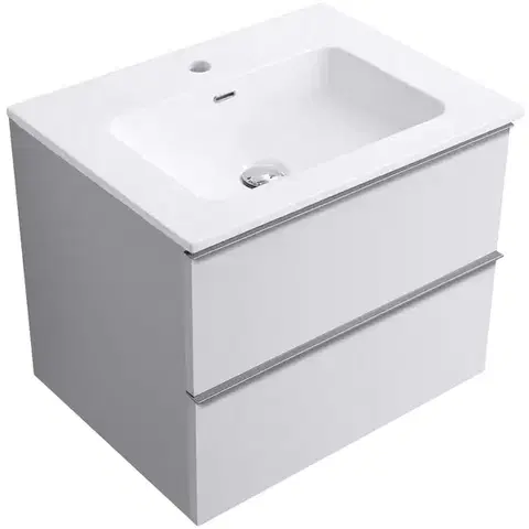 Kúpeľňový nábytok CERANO - Kúpeľňová skrinka Velora - biela matná, úchytka chróm + keramické umývadlo Novo - biela lesklá - 71x54,5x46,5 CER-979880