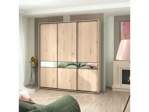 Šatníkové skrine ANA posuvná šatníková skriňa 3D, dub raya
