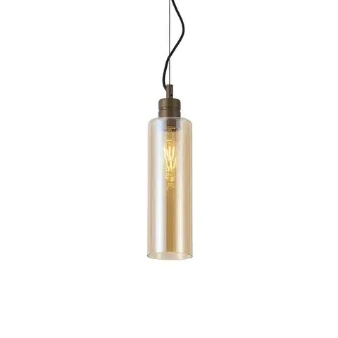 Závesné svietidlá Hotelová elegantná závesná lampa tmavý bronz s jantárovým sklom - Stavelot