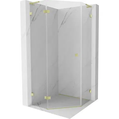 Sprchovacie kúty MEXEN/S - Lunar L sprchový kút päťboký krídlový ľavá 80 x 80, transparent, zlato kartáčovaná 831L-080L-080P-55-00-L