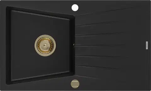 Kuchynské drezy MEXEN/S MEXEN/S - Cesar granitový drez 1-miska s odkvapkávačom 775 x 470 mm, čierny, zlatý sifón 6514771010-77-G