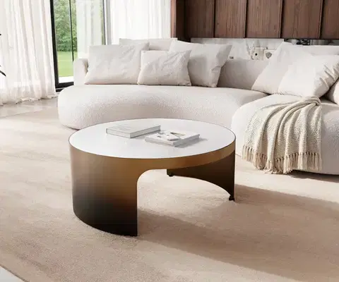 Konferenčné stolíky DELIFE Konferenčný stolík Alerio 90x90 cm mramor biela kov zlatá ombré