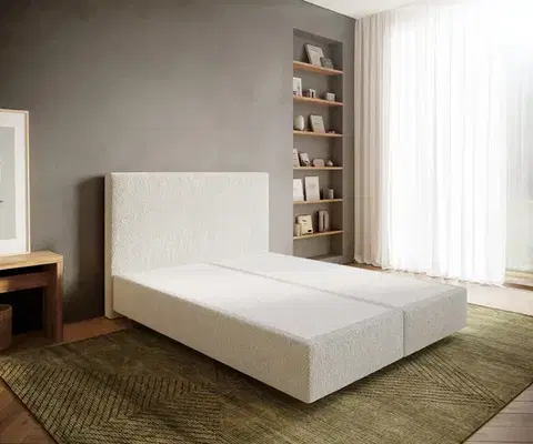 Postele Boxspring DELIFE Boxspring posteľ Dream-Well 160x200 cm bouclé krémovo biela