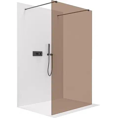 Sprchové dvere CERANO - Sprchová zástena Walk-in Onyx Duo Ľ/P - 8 mm - hranatá vzpera - čierna matná, bronzové sklo - 110x200 CER-687829