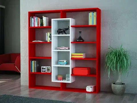 Regály SAMPLE designová knižnica, červená/biela