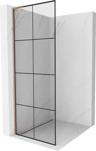 Sprchové dvere MEXEN/S - Kioto L Sprchová zástena WALK-IN 80 x 200, čierny vzor, meď kartáčovaná 800-080-103-65-77