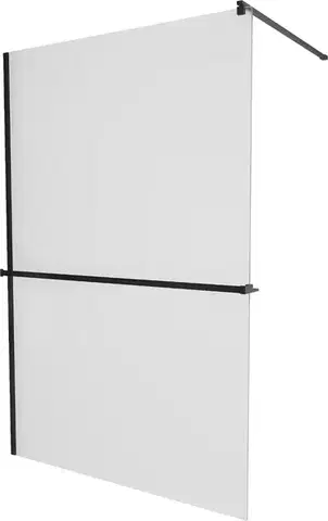 Sprchové dvere MEXEN/S - KIOTO Sprchová zástena WALK-IN s poličkou a držiakom uterákov 110 x 200, matné sklo 8 mm, čierna 800-110-121-70-30