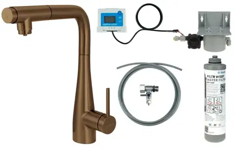 Kúpeľňové batérie DEANTE - Eridan batéria kuchynská brúsený bronz, so sadou na filtráciu vody, s vyťahovacou hubicou; BREFC75M