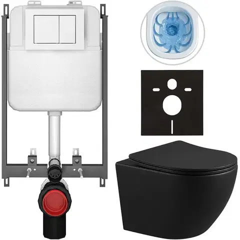 Záchody CERANO - Kompletný WC set Basic/Cesso - čierna matná - WC tlačidlo Maxio/Biela - na zamurovanie - 49x36 CER-8050BD86346