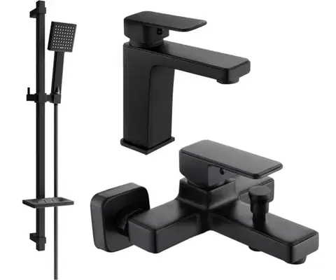 Kúpeľňové batérie MEXEN/S - Cetus DQ45 SET vaňová a umývadlová batéria, čierna 744303DQ45-70