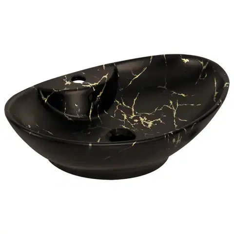 Umývadlá KERRA - Umývadlo na dosku KR-139 MARBLE BL/G (čiernozlaté) 5907548118424