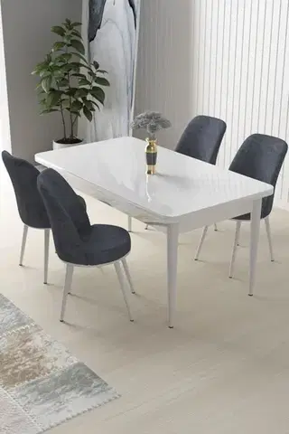 Jedálenské sety Dining Table & Chairs Set (5 Pieces) Nil - White, Fume