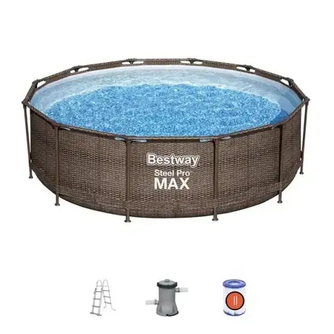 Bazény Bestway Bazén kruhový Bestway DELUXE 366 x 100 cm s rebríkom a filtráciou, vzor RATAN, nadzemný