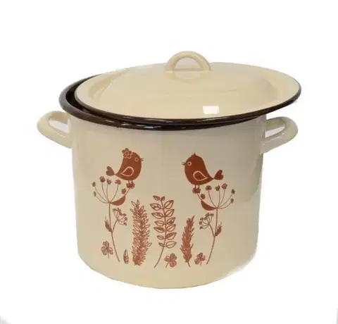 Hrnce Kinekus Hrniec smaltovaný s pokrievkou 16cm/2,5L dekor Vtáčiky