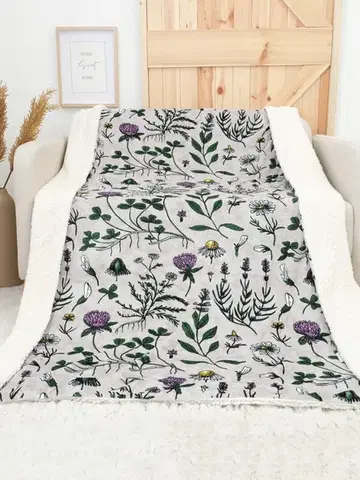 Deky MKLozkoviny.sk Baránková deka mikroplyš Exclusive 150 × 200 cm – Herbár svetlo sivý