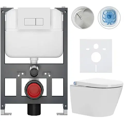 Záchody CERANO - Závesné WC s bidetom Basic/Cronus Standard - biela lesklá - WC tlačidlo Modulo/Biela - závesné - nízky modul - predstenová inštalácia - 59,3x38,4 CER-8050BD86454