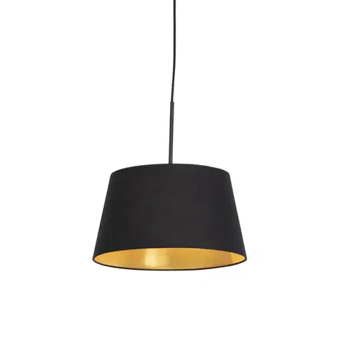 Závesné svietidlá Závesné svietidlo s bavlneným tienidlom čierne a zlaté 32 cm - Combi