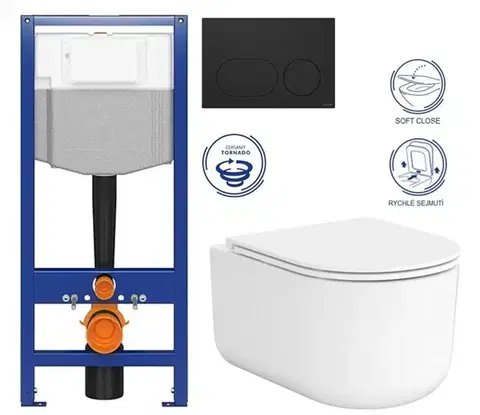 Závesné wc sety CERSANIT/S - CERSANIT predstenový inštalačný systém s čiernym tlačidlom K97-0637 + WC CERSANIT INTRO PRO OVAL /vírivé splachovanie/ + sedadlo K97-526 0637 IR1