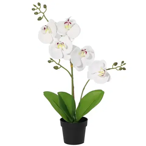 Záhradné dekorácie Umelá biela orchidea v kvetináči 40 cm
