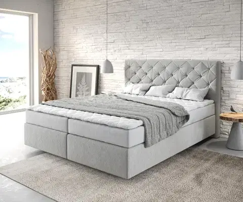 Postele Boxspring DELIFE Boxspring posteľ Dream-Great 160x200 cm mikrovlákno strieborno-šedá s matracom a topperom
