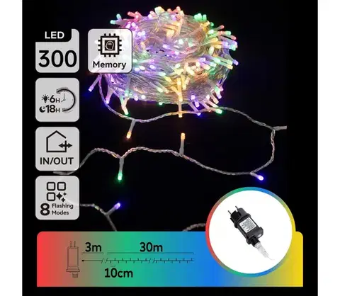 LED osvetlenie  B.V.  - Vonkajšia LED svetelná reťaz 300 LED/8 funkcií 33 m IP44 viacfarebná B103031PB