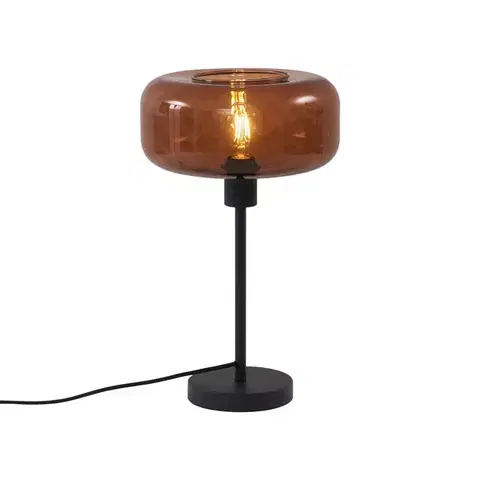 Stolné lampy Retro stolová lampa čierna s bronzovým sklom - Bizle
