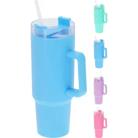 Hrnčeky, šálky, podšálky MAKRO - Hrnček so slamkou 1,1l rôzne farby EH