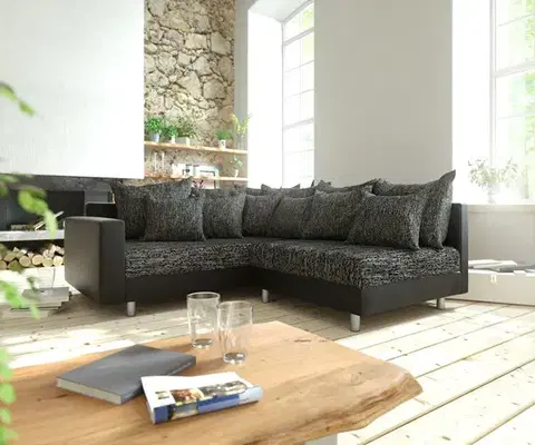 Rohové sedacie súpravy DELIFE Rohová pohovka Clovis čierna modulárna opierka ležadlo ľavá