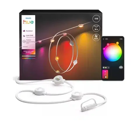 LED osvetlenie Philips - LED RGBW stmievateľný predlžovací vonkajší svetelný reťazec Hue FESTAVIA 16× LED 9 m IP65 872110307854400
