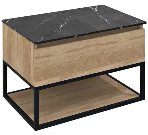 Kúpeľňový nábytok SAPHO - SKARA umývadlová skrinka 80x50x45cm, čierna mat/dub alabama CG008-2222