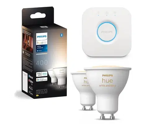 Žiarovky Sada 2× stmievateľných LED žiaroviek Philips Hue White Ambiance GU10/4,2W/230V + Hue Bridge P6173+P1408