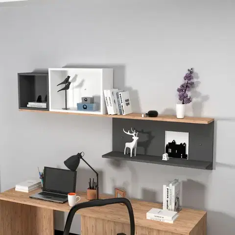 Police Nástenná polica Akser - Atlantic Pine, Anthracite White