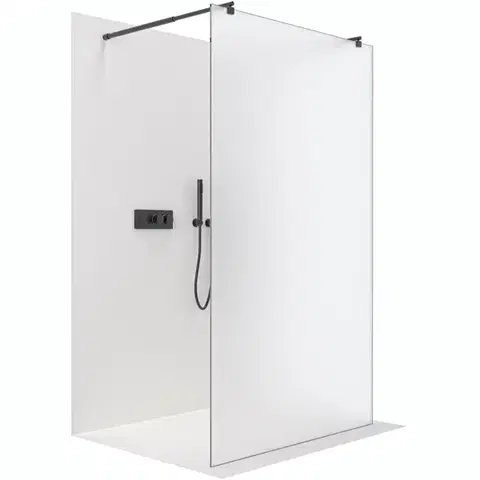 Sprchové dvere CERANO - Sprchová zástena Walk-in Onyx Duo Ľ/P - 8 mm - okrúhla vzpera - čierna matná, mliečne sklo - 70x200 CER-8050BD2226