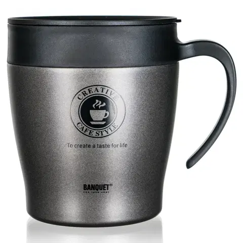 Termosky a termohrnčeky Banquet Termohrnček cestovný TAZZA 330 ml, antracit