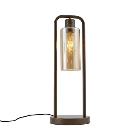 Stolné lampy Stolná lampa Hotel Chic tmavý bronz s jantárovým sklom - Stavelot