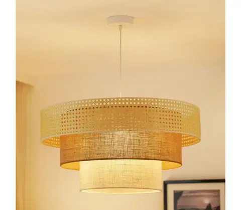 Svietidlá BRILAGI - Luster na lanku CEDAR LUNETA 1xE27/15W/230V pr. 60 ratan/hnedá/krémová 607933