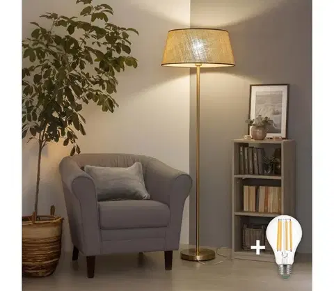 Lampy BRILAGI - LED stojacia lampa CERIA 1×E27/20 W/230 V, priemer 50 cm, béžová/zlatá SA2189+EG781084