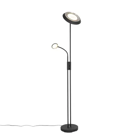 Stojace lampy Stojaca lampa čierna vrátane LED a stmievača so svetlom na čítanie - Fez