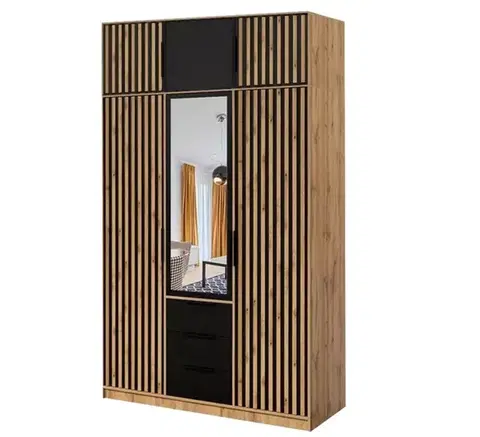 Šatníkové skrine ArtStol Šatníková skriňa BALI LUX D3 s nadstavcom | dub wotan/čierna