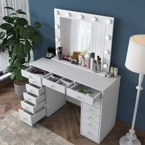 Kozmetický stolík DEMETER toaletný stolík so zrkadlom, biela