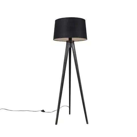 Stojace lampy Trojnožka čierna s tienidlom z ľanu čierna 45 cm - Tripod Classic