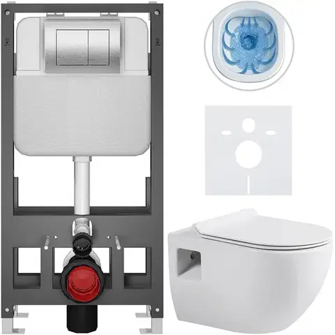 Záchody CERANO - Kompletný WC set Basic/Dure - biela lesklá - WC tlačidlo Maxio/Strieborná - voľne stojaca - predstenová inštalácia - 51x35 CER-8050BD85914