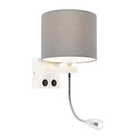 Lampy Moderná nástenná lampa biela so sivým tienidlom - Brescia