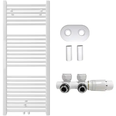 Doplnky do kúpeľne CERANO - Kúpeľňový radiátorový set Lincoln - ústredné vykurovanie - stredové pripojenie 50 mm - 366W - biela lesklá - 1200x500 mm CER-663406