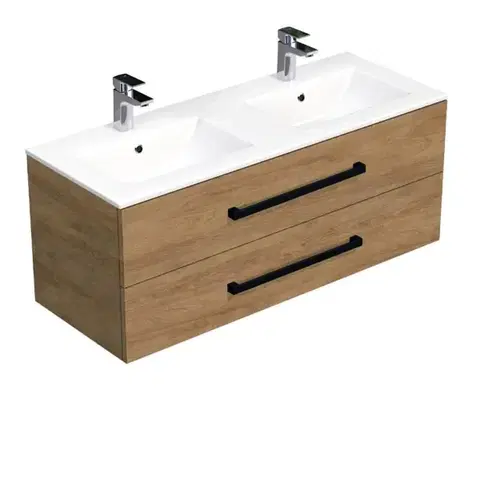 Kúpeľňový nábytok Kúpeľňová skrinka s čiernou úchytkou a umývadlom SAT Cube Way 120x53x46 cm dub Hickory mat CUBE46C1202DHMOD CUBE46C1202DHMOD